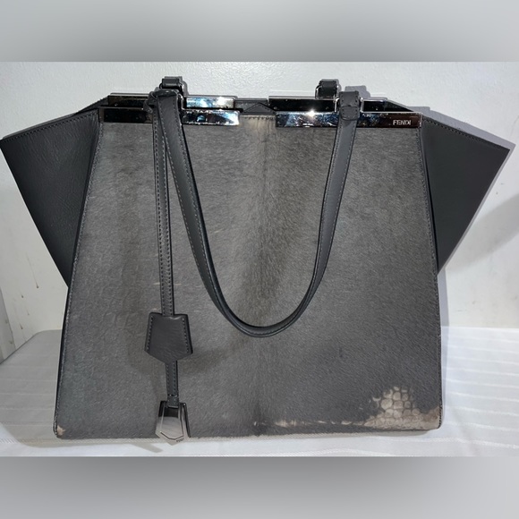 Authentic and Iconic Fendi 3Jours Grey leather with Calf Hair. Silver Hardware - Picture 1 of 12